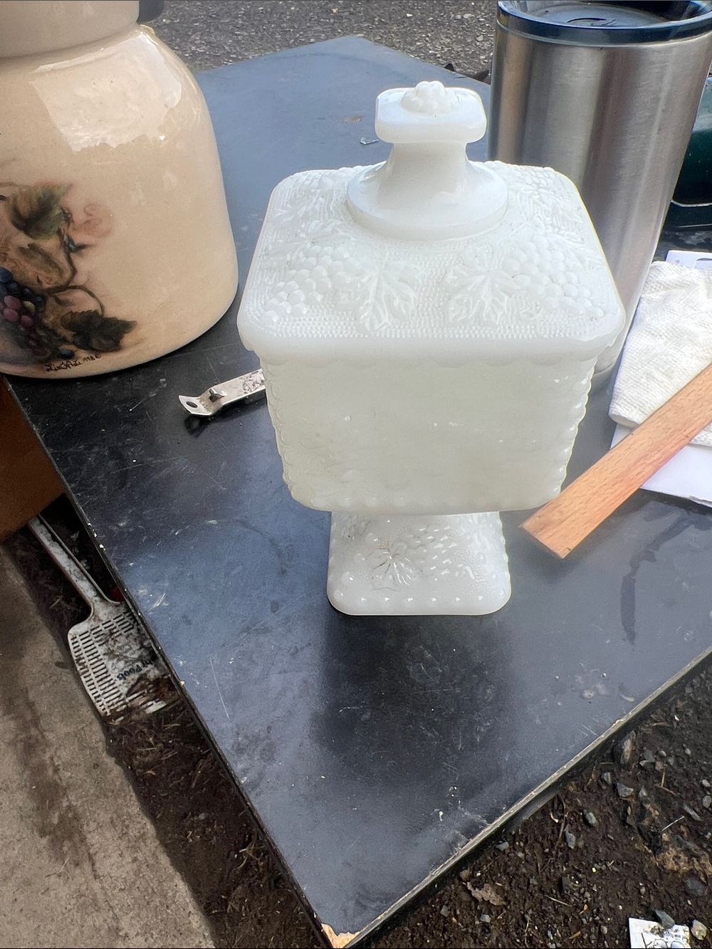Vintage White Milk Glass Covered candy dish